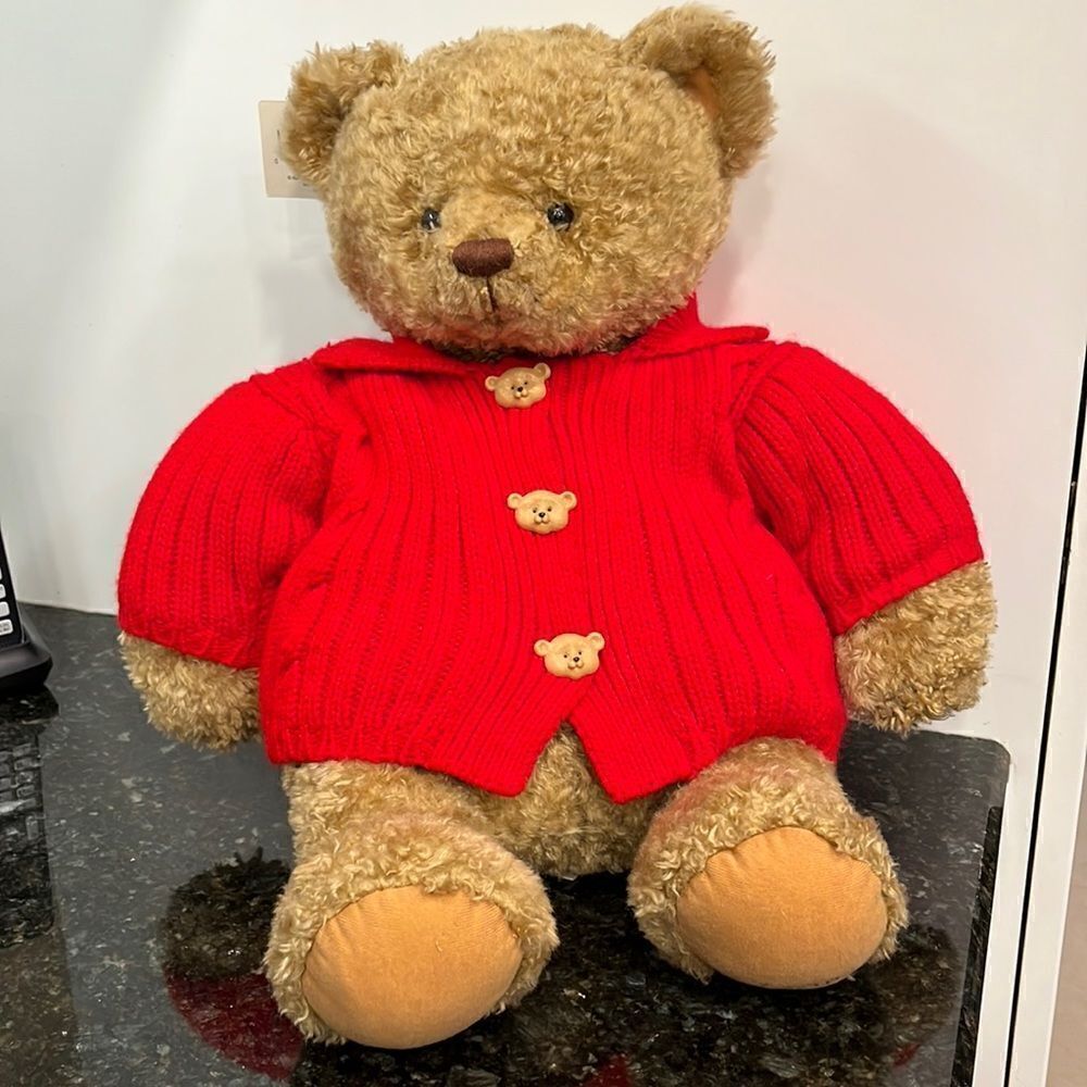 Hallmark Plush Mary Bear Red Sweater Jacket Brown Stuffed Animal 19” BER1573